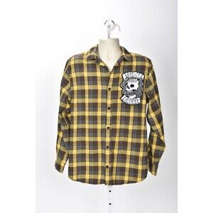 A$$holes Live Forever Men's Yellow Flannel Button Down Skull Shirt Size L